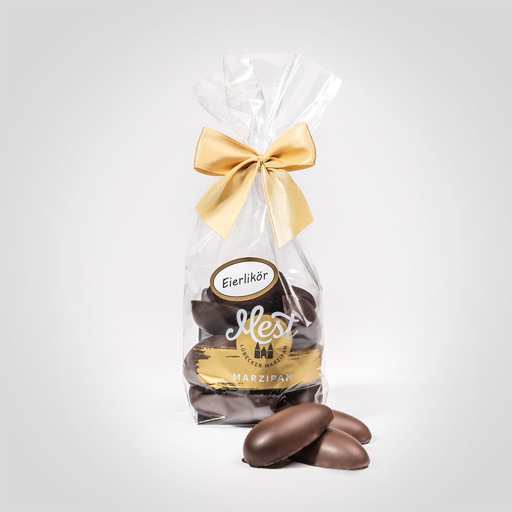 Lübecker Marzipan-Eier (halbe) g.g.A. in Zartbitterschokolade mit Eierlikör