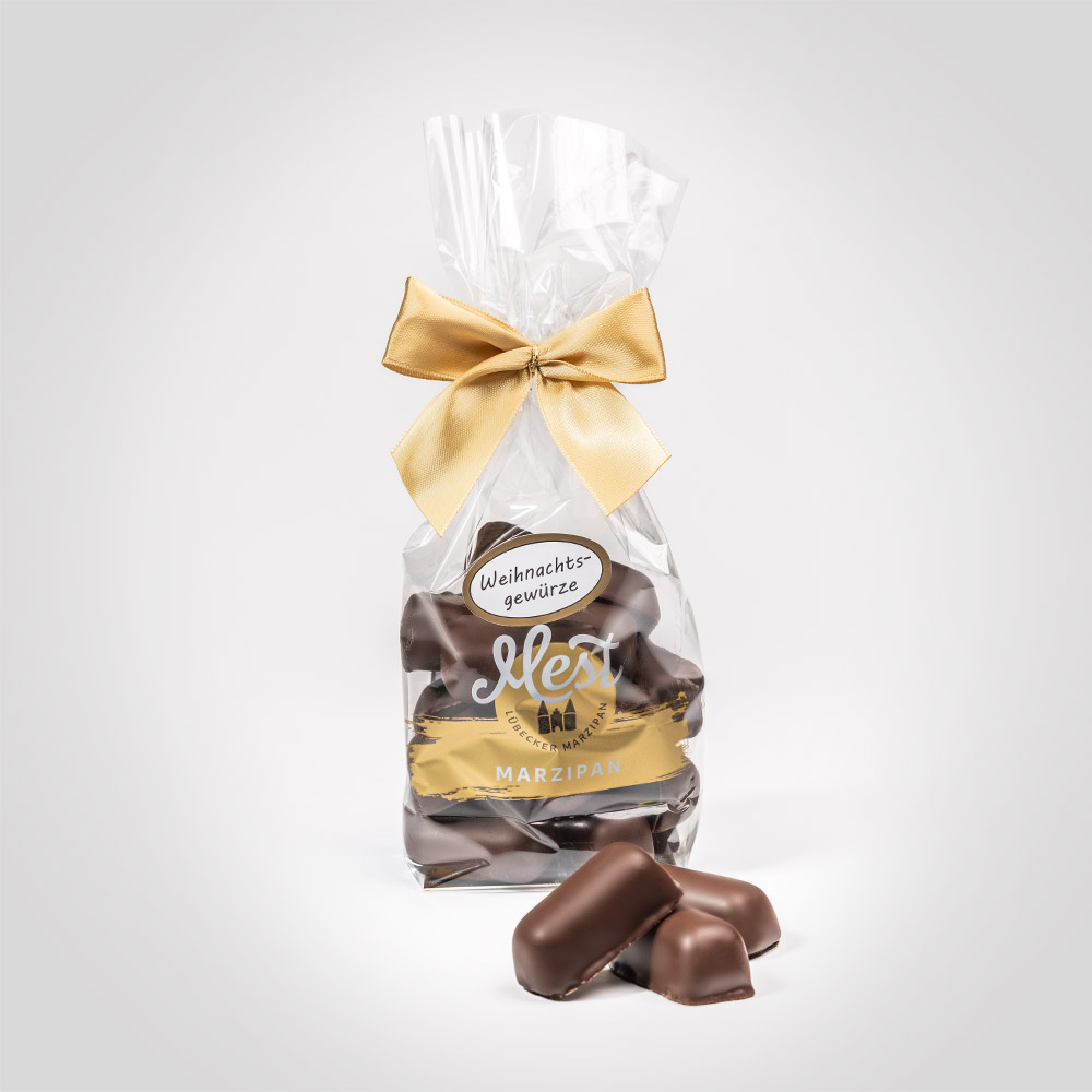 Lübecker Marzipan-Happen "weihnachtl. Gewürze" g.g.A. in Zartbitterschokolade