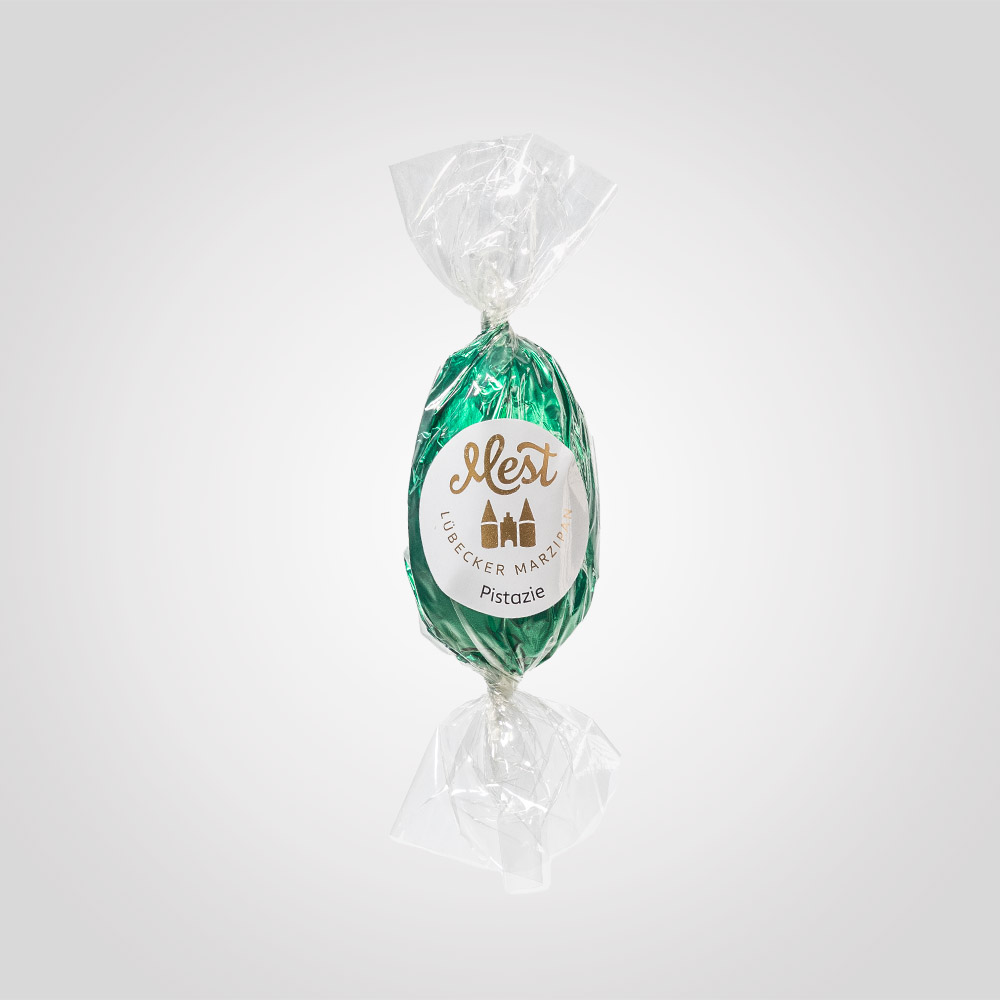 Lübecker Marzipan-Ei mit Pistazie g.g.A. in Zartbitterschokolade