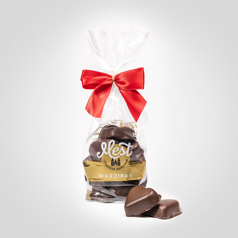 Lübecker Marzipan-Herzen g.g.A. in Zartbitterschokolade