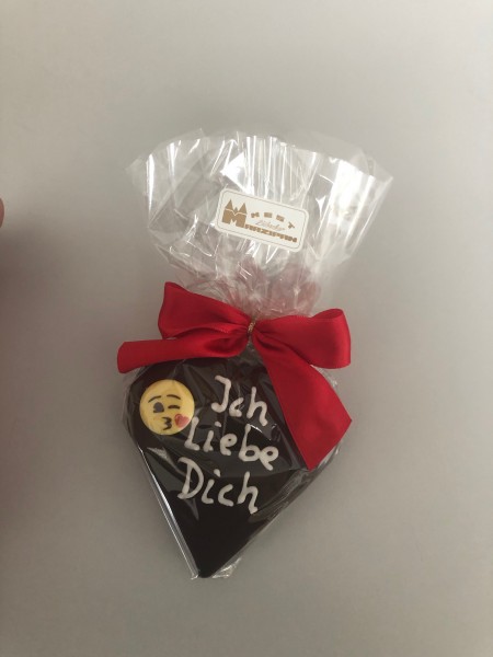 Lübecker 85g Marzipan-Herz "Ich liebe Dich" g.g.A. in Zartbitterschokolade